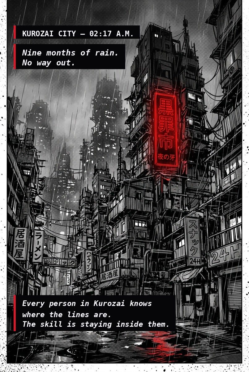 The Dead Line — Chapter 1 Page 1: Kurozai City in the rain